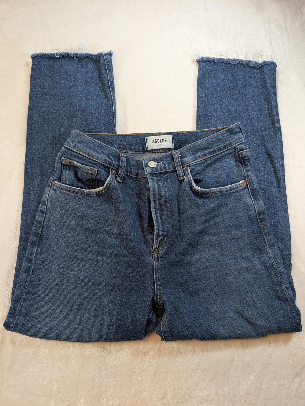 AGOLDE Wilder Jeans Womens Raw Hem Straight Leg Blue Denim Medium Wash Size 27